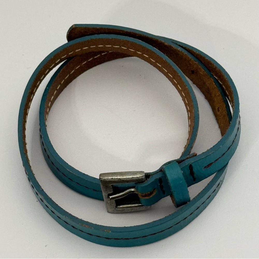 Turquoise Leather Wrap Bracelet with Silver Buckle